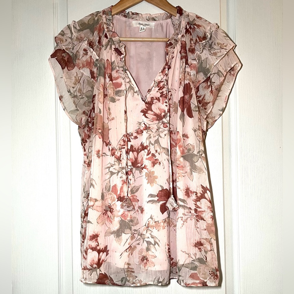 Floral Tie-Neck Blouse in Blush Pink by Christopher & Banks